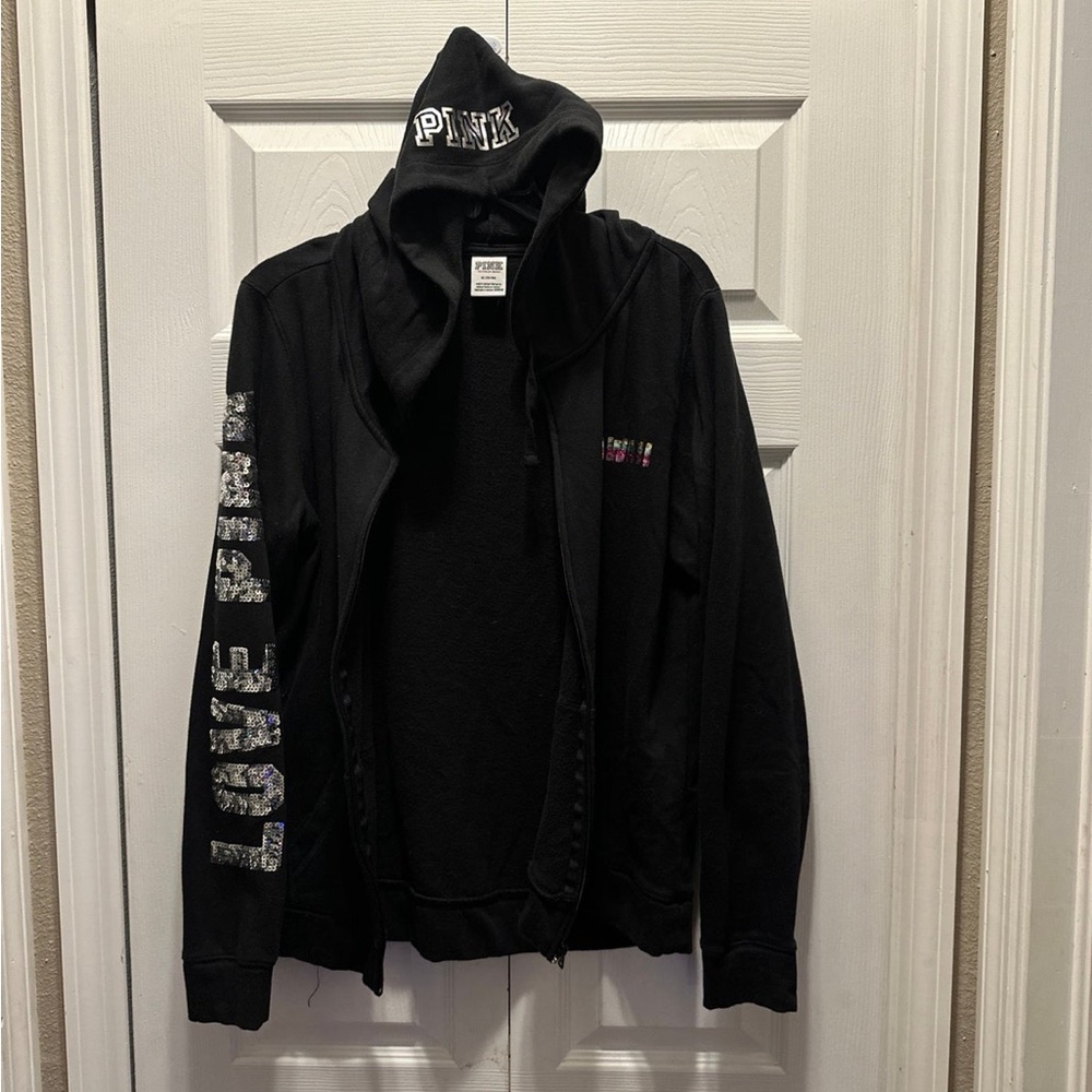 Victoria Secret Pink brand black hoodie, size medium